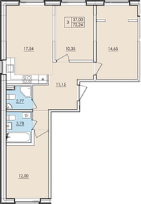 Трехкомнатная квартира № 54 с&nbsp;видом на Монумент и во двор. 1 этаж. Секция C