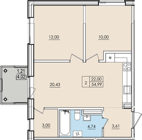 Двухкомнатная квартира № 111 с&nbsp;видом во двор. 1 этаж. Секция E